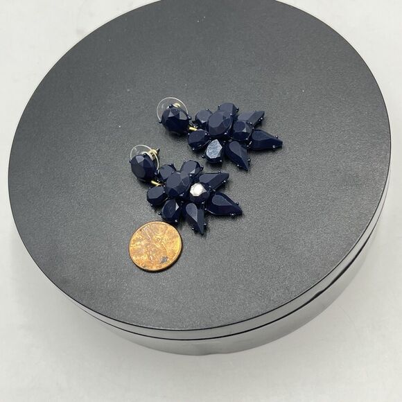 J. Crew Designer Blue Crystal Cut Stone Flower Shape Dangle Statement Earrings - Picture 5 of 14